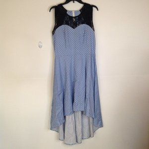 Homrain High-Low Dress Women XL Blue White Polka Dot Lace Sleeveless Vintage
